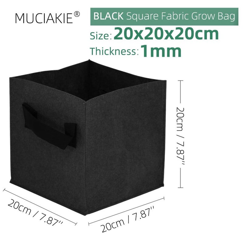 20x20x20cm storio 1 mm kvadratiniai auginimo maišeliai Ekonomiški medžiaginiai vazonai su rankenomis Sodo sodinimo konteineriai daržovėms gėlėms
