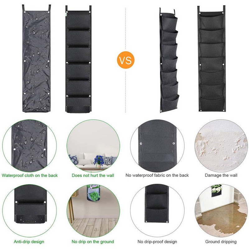 Ant sienos pakabinami augalų auginimo maišeliai Gėlių vazonai Nesandarių vertikalūs sodintuvų auginimo konteinerių maišeliai, skirti namų sodui žaliame lauke