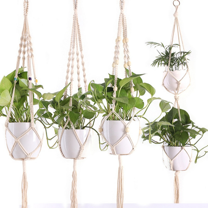 Plantă agățată Umeraș pentru plante de macrame, fabricat manual, pentru ghiveci, pentru flori, pentru decorare de perete, pentru curte, grădină, pentru agățat, coș agățat
