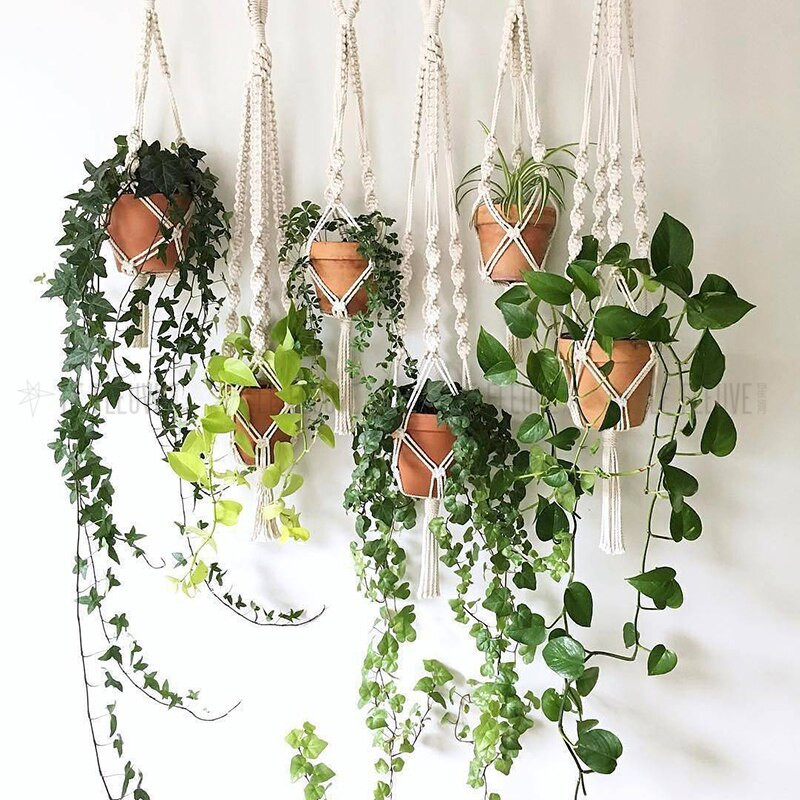 Plantă agățată Umeraș pentru plante de macrame, fabricat manual, pentru ghiveci, pentru flori, pentru decorare de perete, pentru curte, grădină, pentru agățat, coș agățat