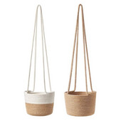 Coș de plante pentru plante agățat țesut manual cu șnur din bumbac din iută, ghiveci de flori pentru interior, macrame, organizator de depozitare pentru decorarea casei