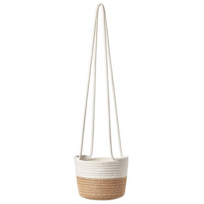 Coș de plante pentru plante agățat țesut manual cu șnur din bumbac din iută, ghiveci de flori pentru interior, macrame, organizator de depozitare pentru decorarea casei