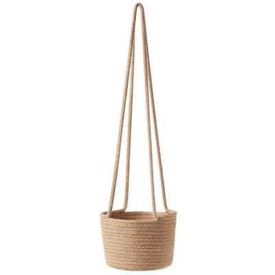 Coș de plante pentru plante agățat țesut manual cu șnur din bumbac din iută, ghiveci de flori pentru interior, macrame, organizator de depozitare pentru decorarea casei