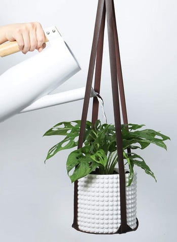 Стилна закачалка за растения от PU кожа, вътрешен модерен стил за декоративни саксии Проста висяща поставка за саксия Домашен декор