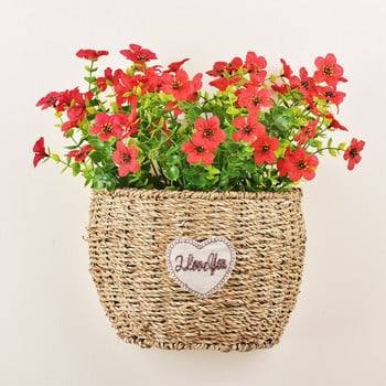 Саксия за цветя Висяща на стена плетена кошница от ратам Желязо Ye Кафява градинска поставка за лозови саксии