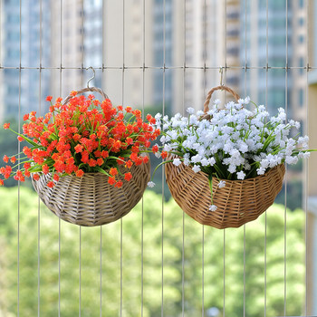 XXL Χειροποίητο Χειροποίητο Ψάθινο καλάθι λουλουδιών Πράσινο αμπέλου Γλαστροδοχείο Κρεμαστό βάζο Δοχείο τοίχος Καλάθι φυτών για κήπο