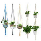 Naujas 1 vnt Makramo augalų pakabos kablys, 4 kojos Retro gėlių vazonas, pakabinamas virvės laikiklis, virvelė Namų sodas Balkono apdaila Sienų dailė