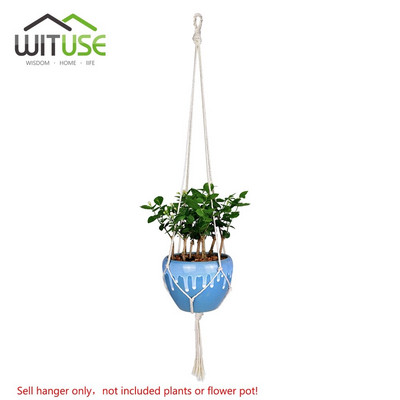 Naujas 1 vnt Makramo augalų pakabos kablys, 4 kojos Retro gėlių vazonas, pakabinamas virvės laikiklis, virvelė Namų sodas Balkono apdaila Sienų dailė