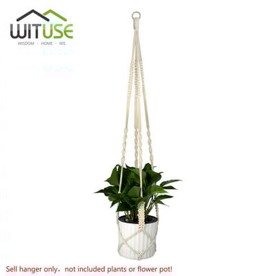 Naujas 1 vnt Makramo augalų pakabos kablys, 4 kojos Retro gėlių vazonas, pakabinamas virvės laikiklis, virvelė Namų sodas Balkono apdaila Sienų dailė