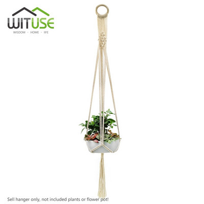 Naujas 1 vnt Makramo augalų pakabos kablys, 4 kojos Retro gėlių vazonas, pakabinamas virvės laikiklis, virvelė Namų sodas Balkono apdaila Sienų dailė
