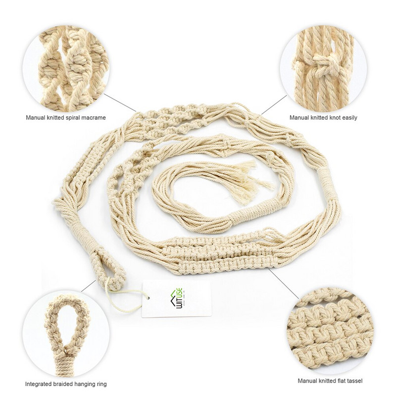 Naujas 1 vnt Makramo augalų pakabos kablys, 4 kojos Retro gėlių vazonas, pakabinamas virvės laikiklis, virvelė Namų sodas Balkono apdaila Sienų dailė