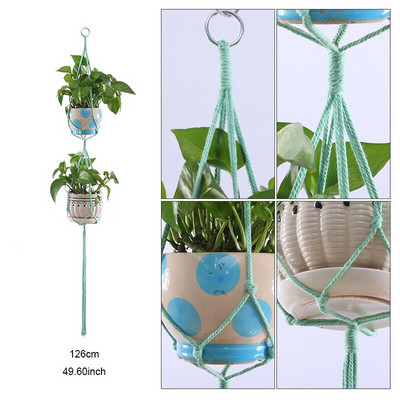 Coșuri cu umeraș pentru plante lucrate manual în macrame Suport pentru ghivece VinBalcony agățat Decorare înnodate frânghie de ridicare Accesorii pentru grădină