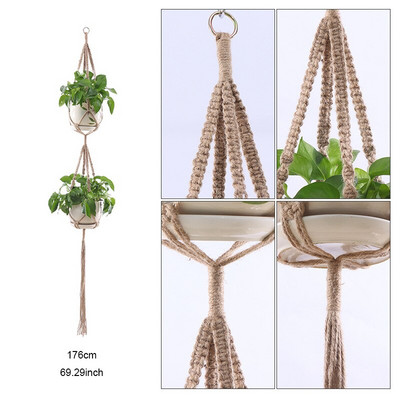 Coșuri cu umeraș pentru plante lucrate manual în macrame Suport pentru ghivece VinBalcony agățat Decorare înnodate frânghie de ridicare Accesorii pentru grădină
