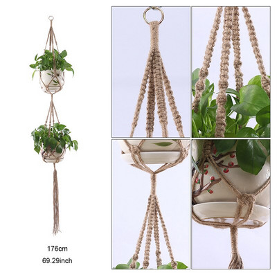 Coșuri cu umeraș pentru plante lucrate manual în macrame Suport pentru ghivece VinBalcony agățat Decorare înnodate frânghie de ridicare Accesorii pentru grădină