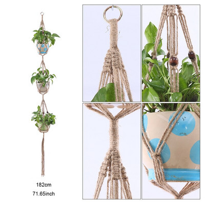 Coșuri cu umeraș pentru plante lucrate manual în macrame Suport pentru ghivece VinBalcony agățat Decorare înnodate frânghie de ridicare Accesorii pentru grădină