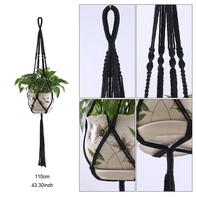 Coșuri cu umeraș pentru plante lucrate manual în macrame Suport pentru ghivece VinBalcony agățat Decorare înnodate frânghie de ridicare Accesorii pentru grădină
