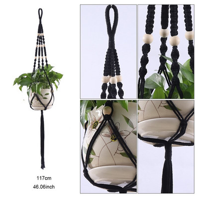 Coșuri cu umeraș pentru plante lucrate manual în macrame Suport pentru ghivece VinBalcony agățat Decorare înnodate frânghie de ridicare Accesorii pentru grădină