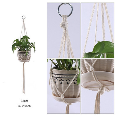 Coșuri cu umeraș pentru plante lucrate manual în macrame Suport pentru ghivece VinBalcony agățat Decorare înnodate frânghie de ridicare Accesorii pentru grădină