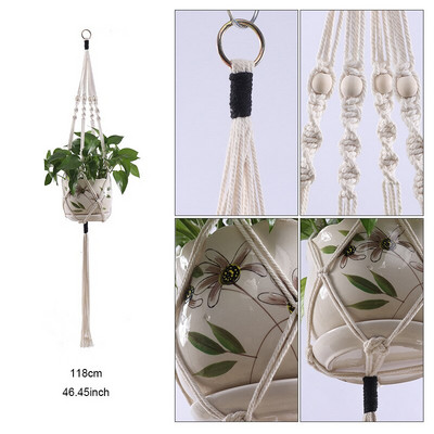 Coșuri cu umeraș pentru plante lucrate manual în macrame Suport pentru ghivece VinBalcony agățat Decorare înnodate frânghie de ridicare Accesorii pentru grădină