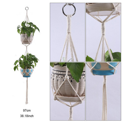 Coșuri cu umeraș pentru plante lucrate manual în macrame Suport pentru ghivece VinBalcony agățat Decorare înnodate frânghie de ridicare Accesorii pentru grădină