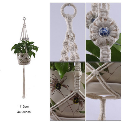 Coșuri cu umeraș pentru plante lucrate manual în macrame Suport pentru ghivece VinBalcony agățat Decorare înnodate frânghie de ridicare Accesorii pentru grădină