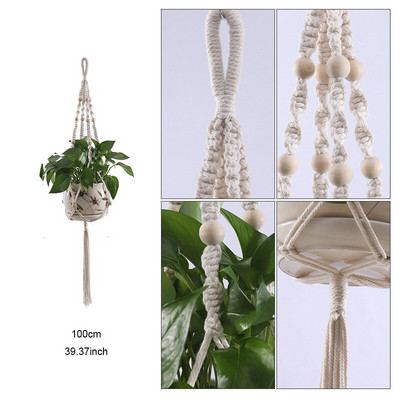 Coșuri cu umeraș pentru plante lucrate manual în macrame Suport pentru ghivece VinBalcony agățat Decorare înnodate frânghie de ridicare Accesorii pentru grădină