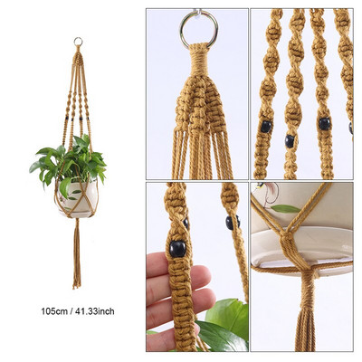 Coșuri cu umeraș pentru plante lucrate manual în macrame Suport pentru ghivece VinBalcony agățat Decorare înnodate frânghie de ridicare Accesorii pentru grădină