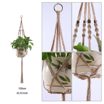 Coșuri cu umeraș pentru plante lucrate manual în macrame Suport pentru ghivece VinBalcony agățat Decorare înnodate frânghie de ridicare Accesorii pentru grădină
