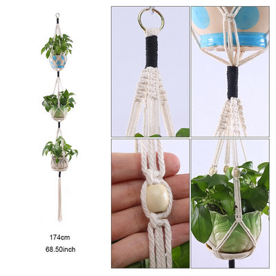 Coșuri cu umeraș pentru plante lucrate manual în macrame Suport pentru ghivece VinBalcony agățat Decorare înnodate frânghie de ridicare Accesorii pentru grădină