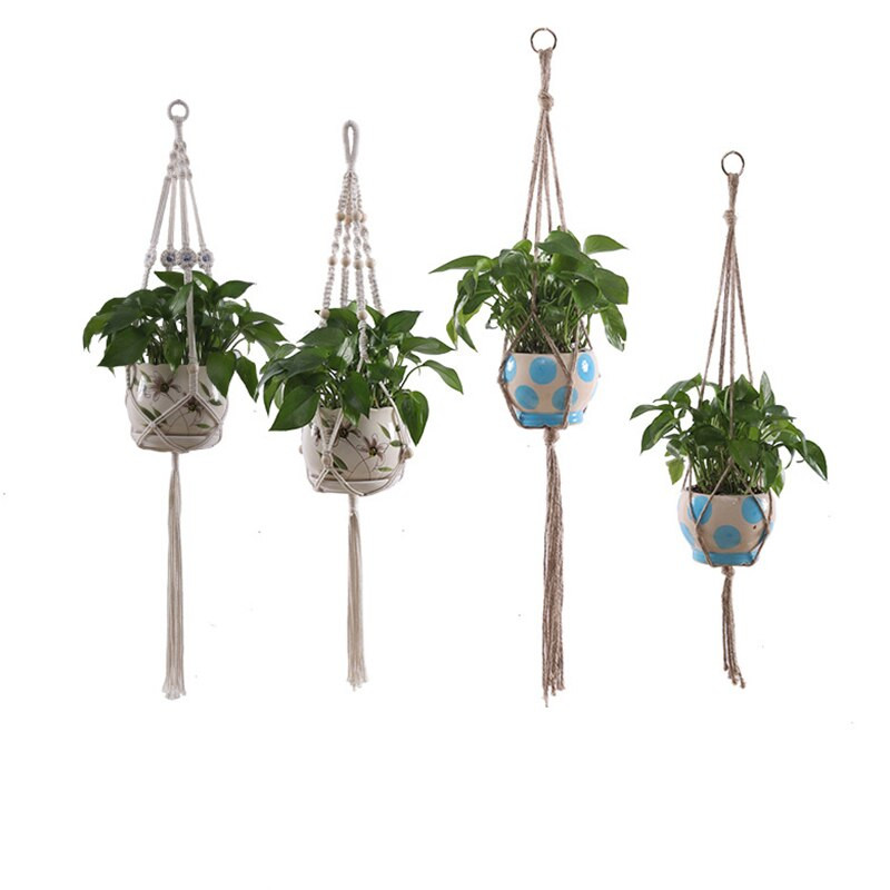 Coșuri cu umeraș pentru plante lucrate manual în macrame Suport pentru ghivece VinBalcony agățat Decorare înnodate frânghie de ridicare Accesorii pentru grădină