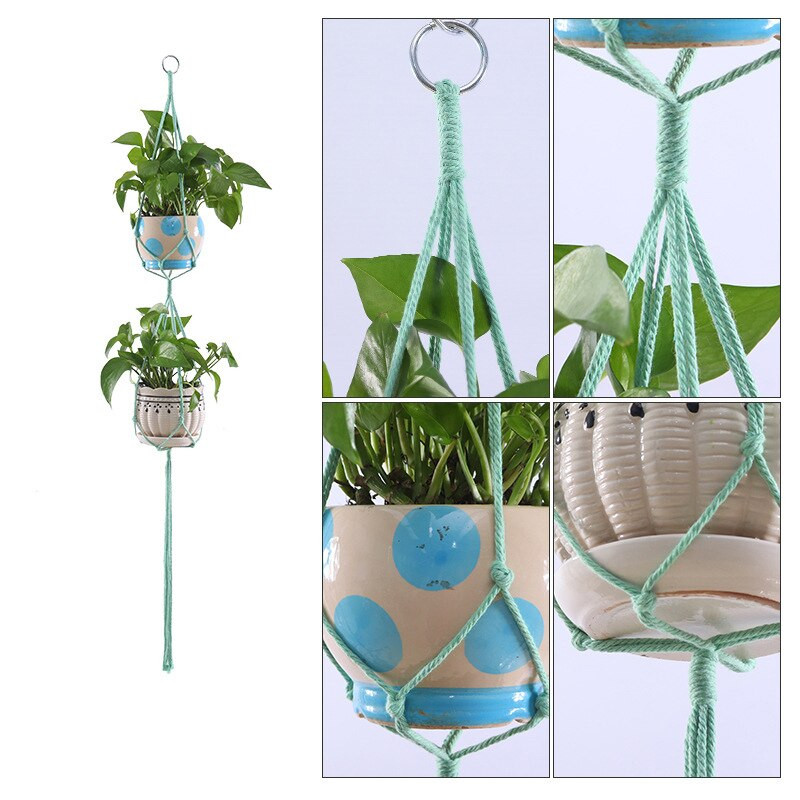 Coșuri cu umeraș pentru plante lucrate manual în macrame Suport pentru ghivece VinBalcony agățat Decorare înnodate frânghie de ridicare Accesorii pentru grădină