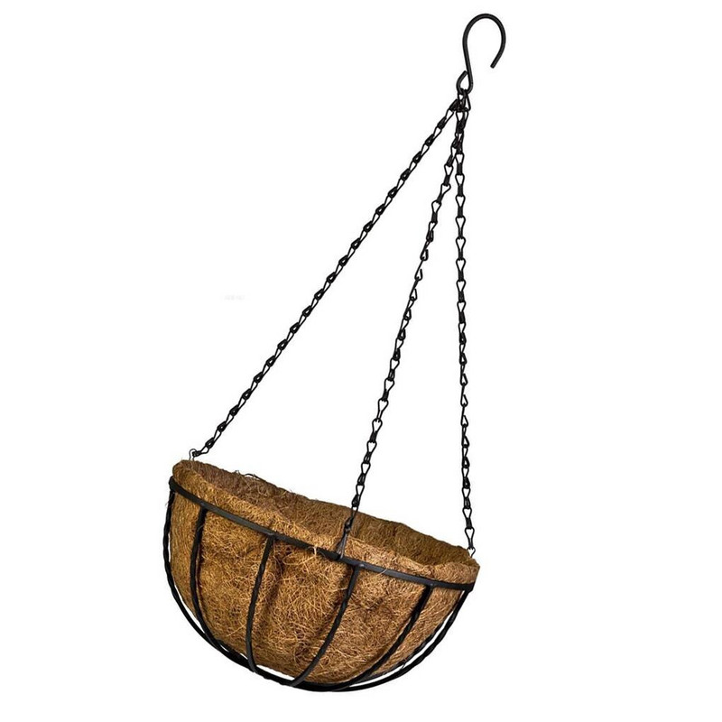 Jardinieră pentru coș suspendat de 8/10 inci Coș de flori suspendat din metal, căptușeală din nucă de cocos naturală, Suport pentru flori din sârmă, Umeraș pentru ghivece