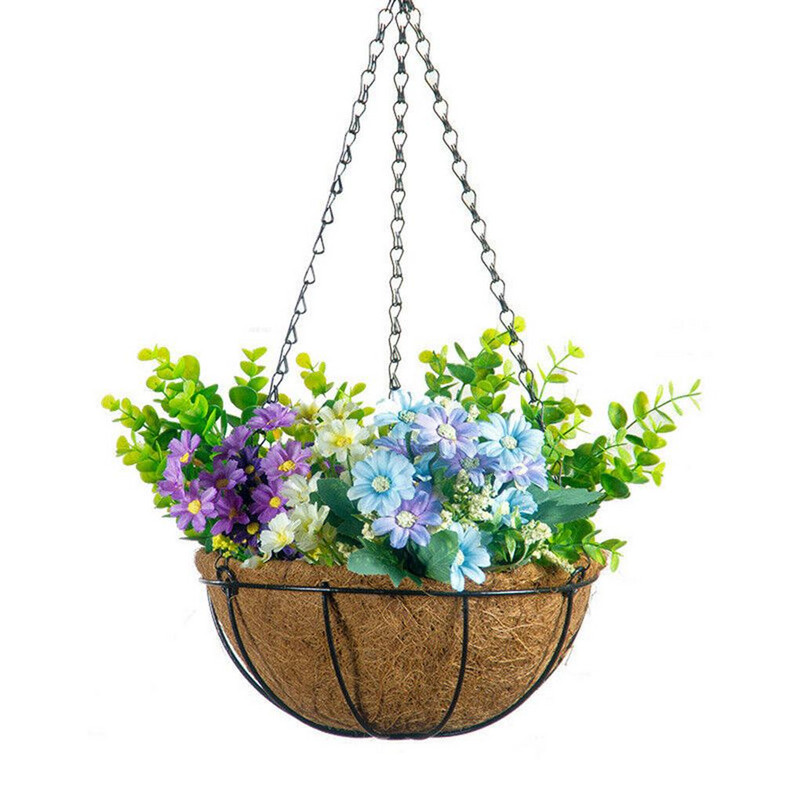 Jardinieră pentru coș suspendat de 8/10 inci Coș de flori suspendat din metal, căptușeală din nucă de cocos naturală, Suport pentru flori din sârmă, Umeraș pentru ghivece