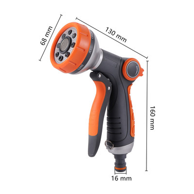 Pistol de apă durabil, reglabil, cu 8 funcții, pentru udarea gazonului, pentru spălarea mașinii, pistol de pulverizare multifuncțional, pentru ecologizarea grădinii, pistol de apă pentru irigare