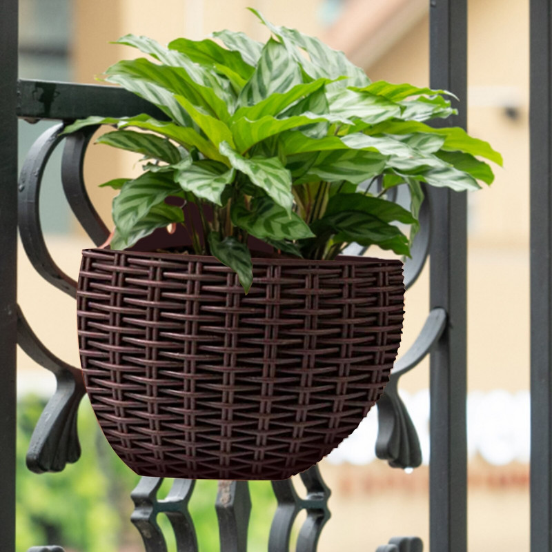 Imitacinis rotango pakabinamas ant sienos pusiau apvalus vazonas sodintuvas Pusapvalis sieninis vazonas Balkonas Namų ūkis Kabantis lauke