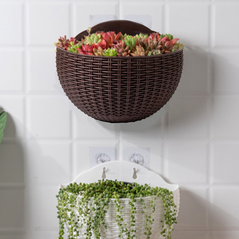 Imitacinis rotango pakabinamas ant sienos pusiau apvalus vazonas sodintuvas Pusapvalis sieninis vazonas Balkonas Namų ūkis Kabantis lauke