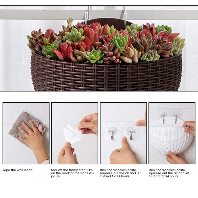 Imitacinis rotango pakabinamas ant sienos pusiau apvalus vazonas sodintuvas Pusapvalis sieninis vazonas Balkonas Namų ūkis Kabantis lauke