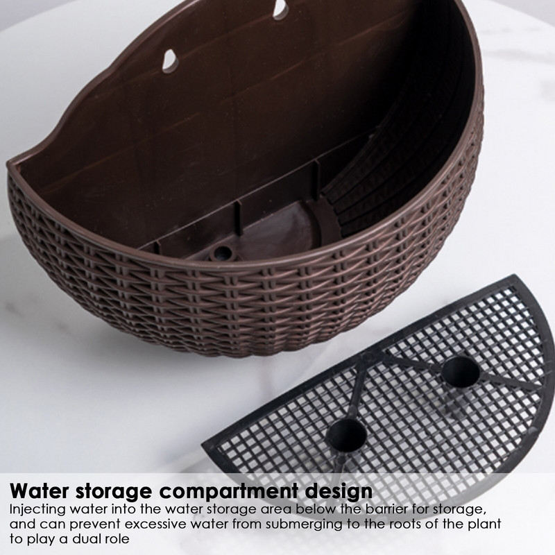 Imitacinis rotango pakabinamas ant sienos pusiau apvalus vazonas sodintuvas Pusapvalis sieninis vazonas Balkonas Namų ūkis Kabantis lauke