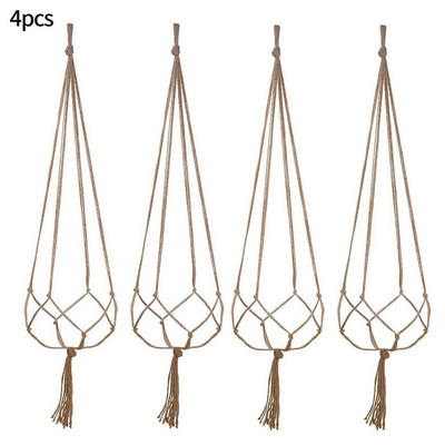 4 vnt Gėlių krepšelis Virvė Makramė Pakabinamas Pakabinamas Augalas Vazonas Augalai Kabykla Pakabinami Krepšeliai Rankų darbo Namų Sodo Balkono Dekoras