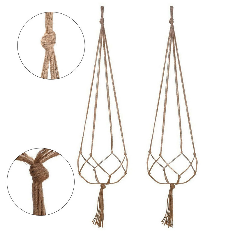 4 vnt Gėlių krepšelis Virvė Makramė Pakabinamas Pakabinamas Augalas Vazonas Augalai Kabykla Pakabinami Krepšeliai Rankų darbo Namų Sodo Balkono Dekoras