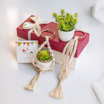 Macrame Plant Hangers 2/3 Pack Κρεμάστρες φυτών με τεχνητά παχύφυτα αξεσουάρ αυτοκινήτου με καθρέφτες οπισθοπορείας