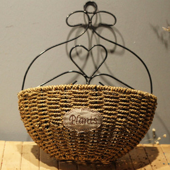 Плетени от слама висящи кошници Закачалка за цветя Кошница за съхранение Висяща на стена саксия Саксия Домашна градина Висяща кошница