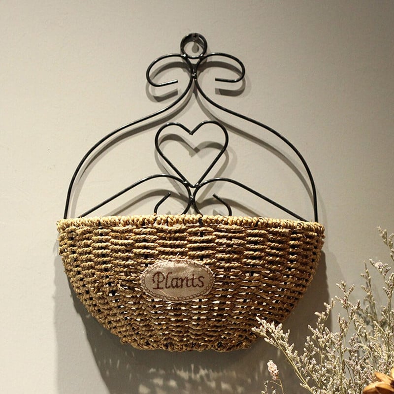 Iš šiaudų austi kabantys krepšeliai Gėlių augalų kabyklos laikymo krepšelis Pakabinamas vazonas vazonas vazonas Namų sodo kabantis krepšelis