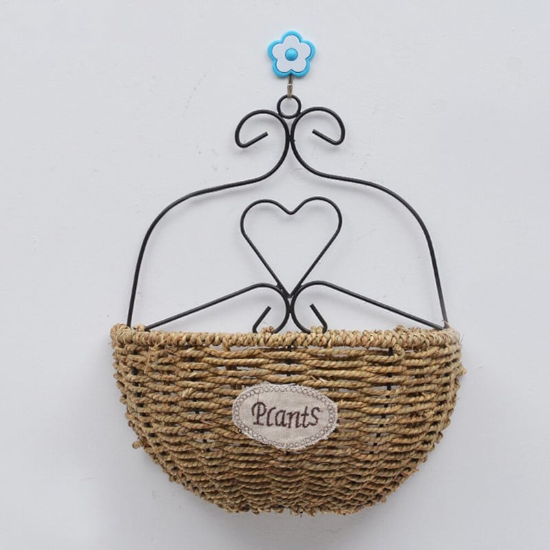 Iš šiaudų austi kabantys krepšeliai Gėlių augalų kabyklos laikymo krepšelis Pakabinamas vazonas vazonas vazonas Namų sodo kabantis krepšelis