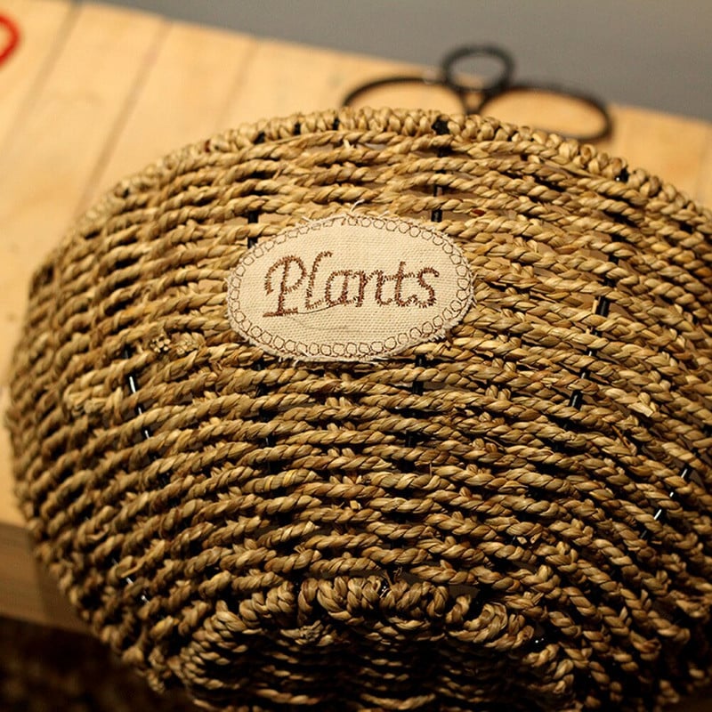 Iš šiaudų austi kabantys krepšeliai Gėlių augalų kabyklos laikymo krepšelis Pakabinamas vazonas vazonas vazonas Namų sodo kabantis krepšelis