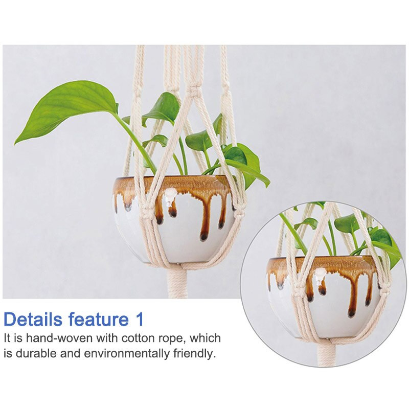 1 vnt. Rankomis austos augalų kabyklos gėlių dėklo krepšelis europietiško stiliaus smėlio spalvos medvilninės virvės sienų dekoravimui sodo reikmenys universalūs