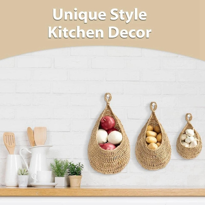 3 τμχ Boho Κρεμαστό καλάθι, Επιτοίχιο Καλάθι Φρούτων για Αποθήκευση Νωπών Προϊόντων, Φύτρα λαχανικών για πατάτες, Κρεμμύδι Σκόρδο