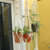 Coșuri cu cuier pentru plante lucrate manual în macrame Suport pentru ghivece pentru balcon Decorat pentru agățat Coarda de ridicare înnodată Accesorii pentru grădină de acasă