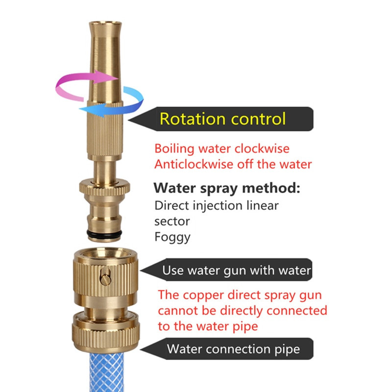 Pistol de apă de înaltă presiune, grădină de casă, duză din alamă, pistol de pulverizare directă, instrument de udare a florilor, mașină de spălat cu presiune reglabilă