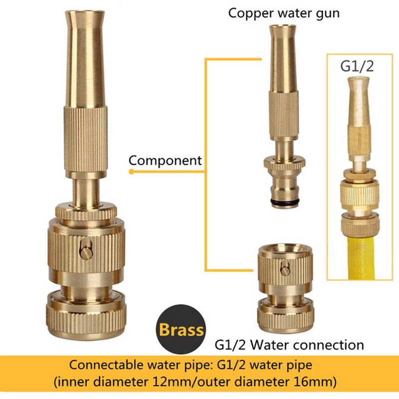 Pistol de apă de înaltă presiune, grădină de casă, duză din alamă, pistol de pulverizare directă, instrument de udare a florilor, mașină de spălat cu presiune reglabilă